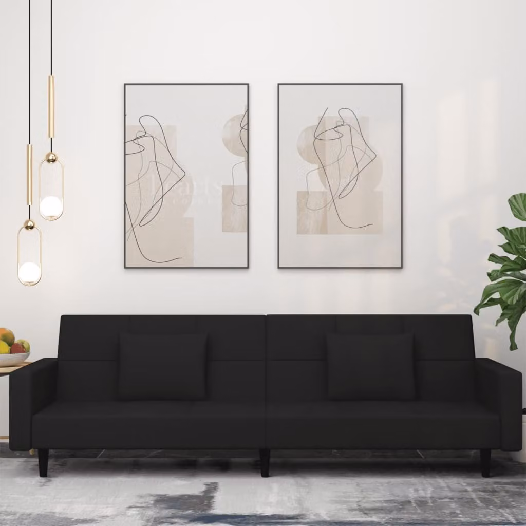 vidaXL Divano Letto Click-Clack Moderno in Velluto Nero con Cuscini e Struttura in Legno Massiccio L: 220 cm, H: 69 cm, P: 84,5 cm