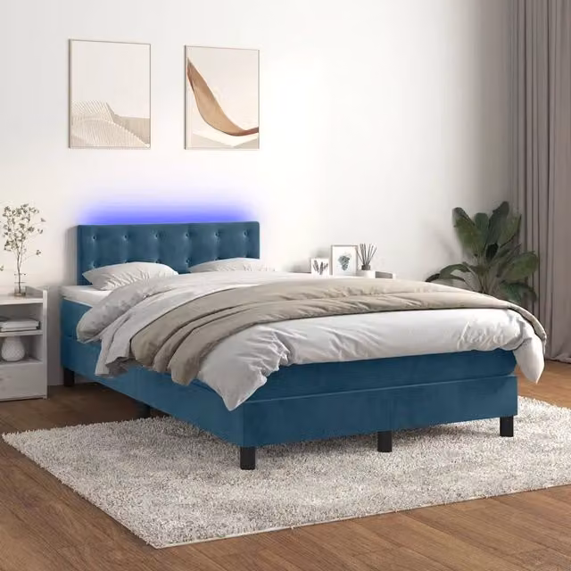 Letto Ibrido con Materasso e Illuminazione LED vidaXL in Velluto Blu, L/P/H: 120 x 200 cm – 1
