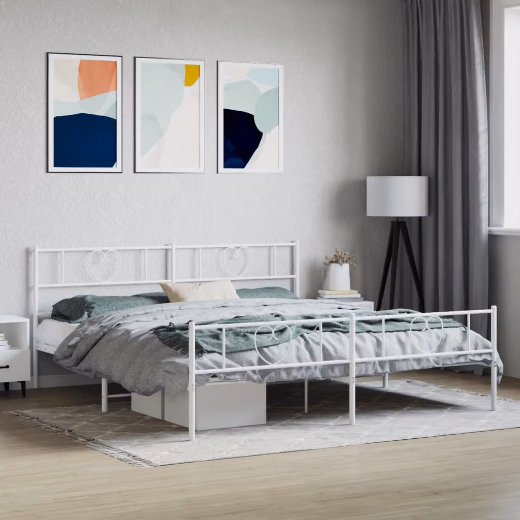 vidaXL Giroletto con Testiera e Pediera in Metallo Bianco L/P/H: 180 x 200 x 90 cm