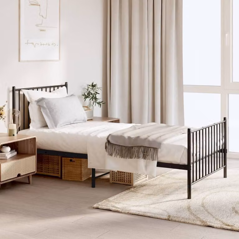 The Living Store Struttura letto con testiera e pediera in metallo nero 90x190 cm