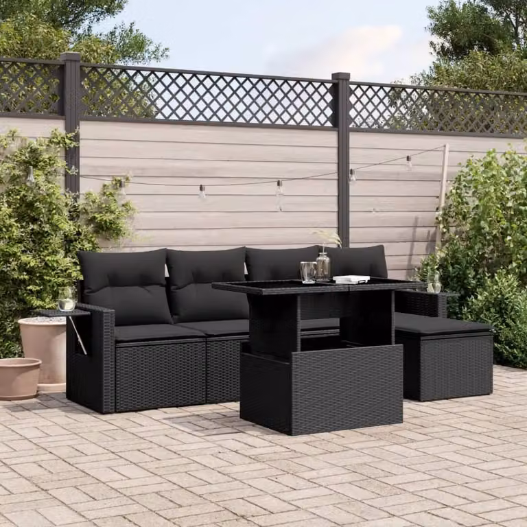 Maison Exclusive - Set Divano da Giardino 6 pz con Cuscini Nero in Polyrattan