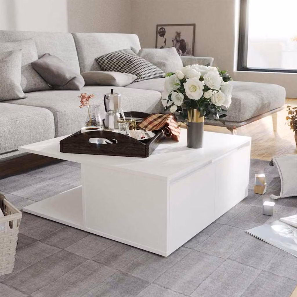 vidaXL Tavolino da Salotto Moderno Bianco in Legno Multistrato L 80 x P 80 x H 31 cm