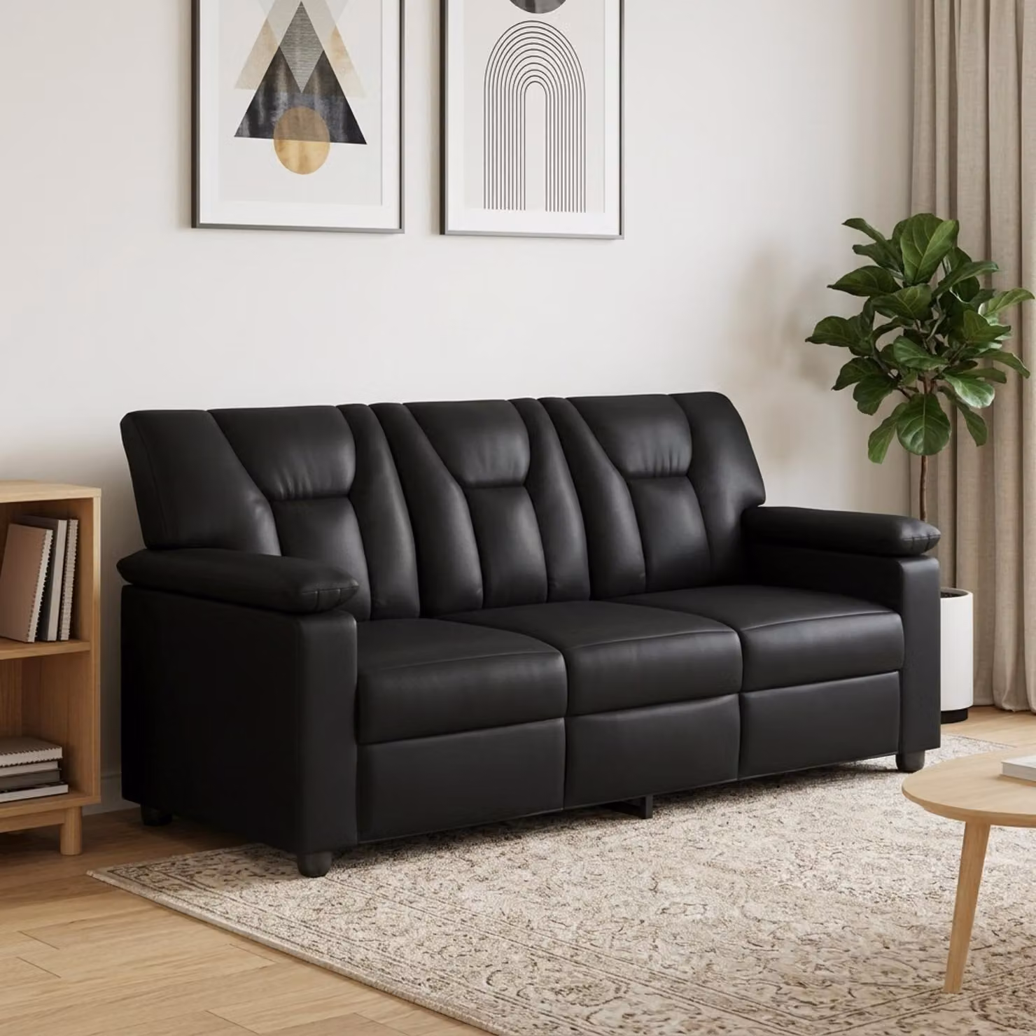 Divano moderno vidaXL in similpelle nero L: 191 cm, P: 85 cm, H: 93 cm