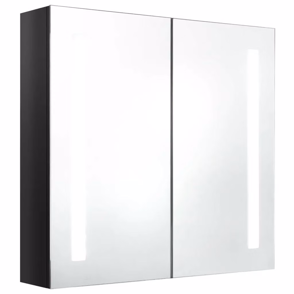 Armadietto da bagno moderno vidaXL con specchio e illuminazione LED nero lucido L: 62 cm, H: 60 cm, P: 14 cm – 2