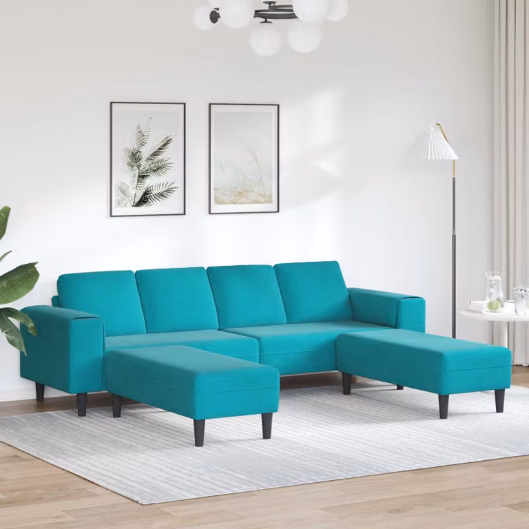 Set di divano da soggiorno moderno vidaXL in tessuto turchese e nero con cuscini inclusi
