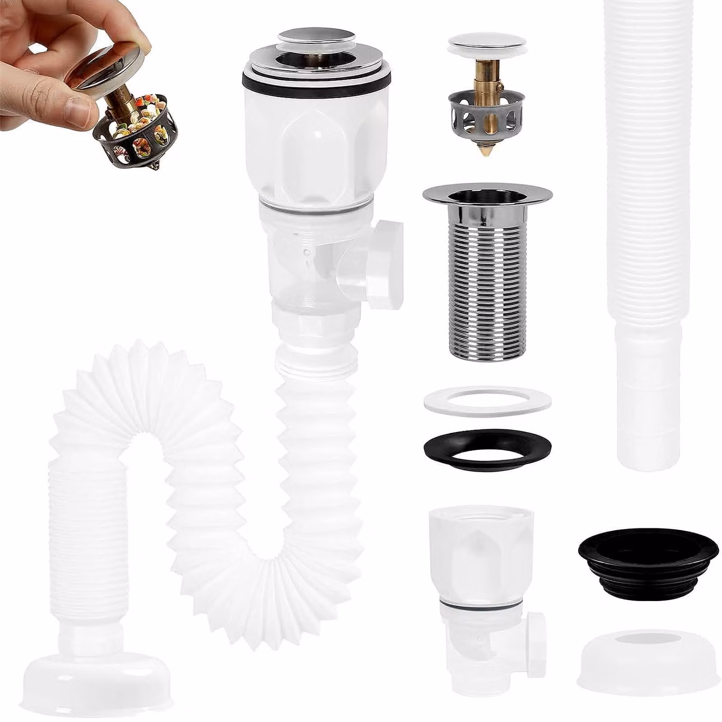 Kit sifone con tappo a scomparsa per lavabo