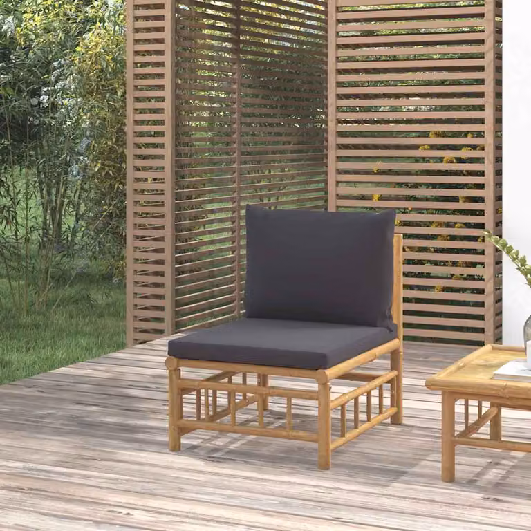 vidaXL Divano Centrale da Giardino in Bambù con Cuscini Grigio
