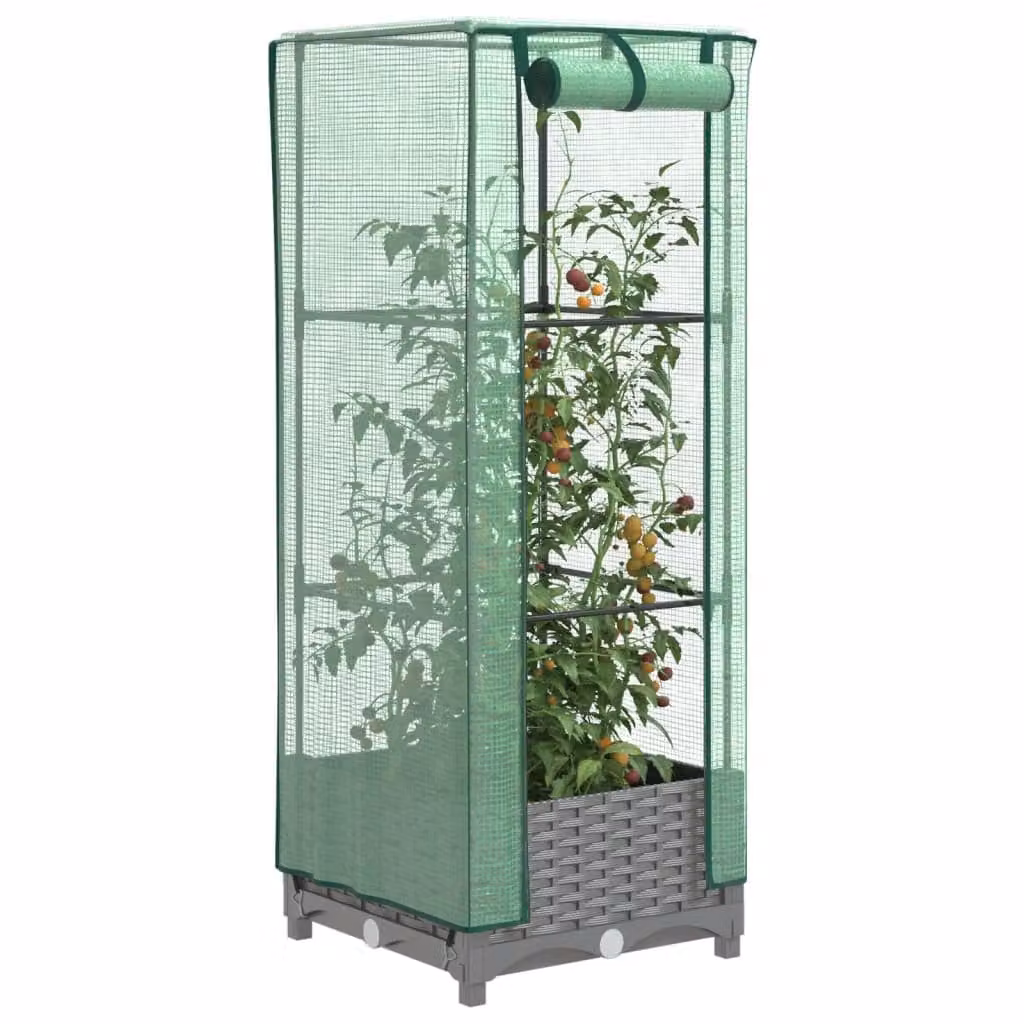 Letto rialzato con copertura a serra effetto rattan vidaXL nei colori grigio e verde L/P/H: 40 x 40 x 123 cm