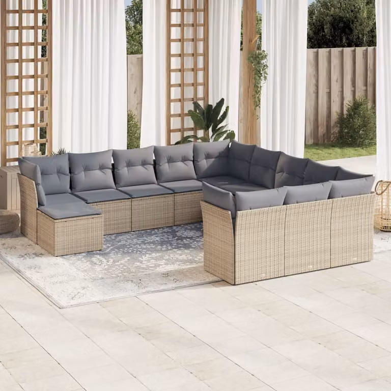 Maison Exclusive - Set Divani da Giardino 12 pz con Cuscini Beige in Polyrattan