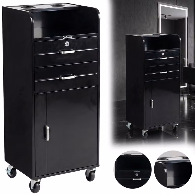 Assistente cosmetico parrucchiere per salone, carrello universale con cassetto su ruote.