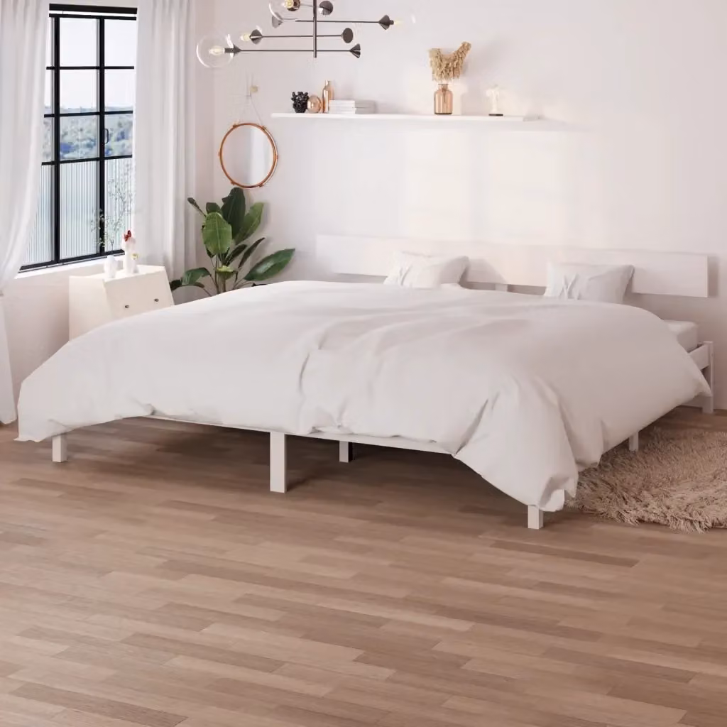 Letto matrimoniale Super King in legno massello di pino bianco laccato L/P/H: 180 x 200 x 151 cm – 2