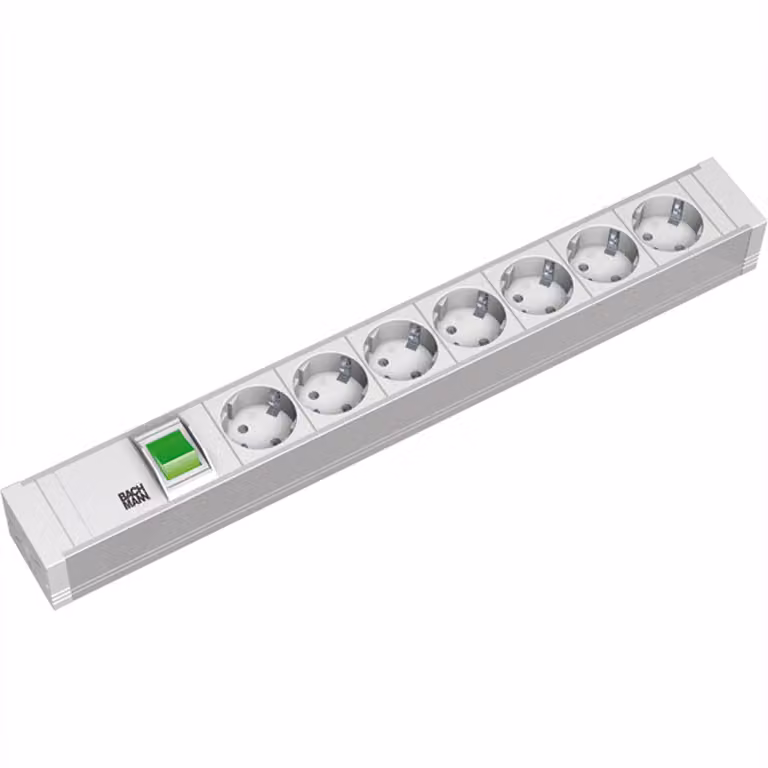 Bachmann, multipresa da 19" in PVC, 1,5 U, 7 prese, grigio chiaro, 2,0 m, con interruttore