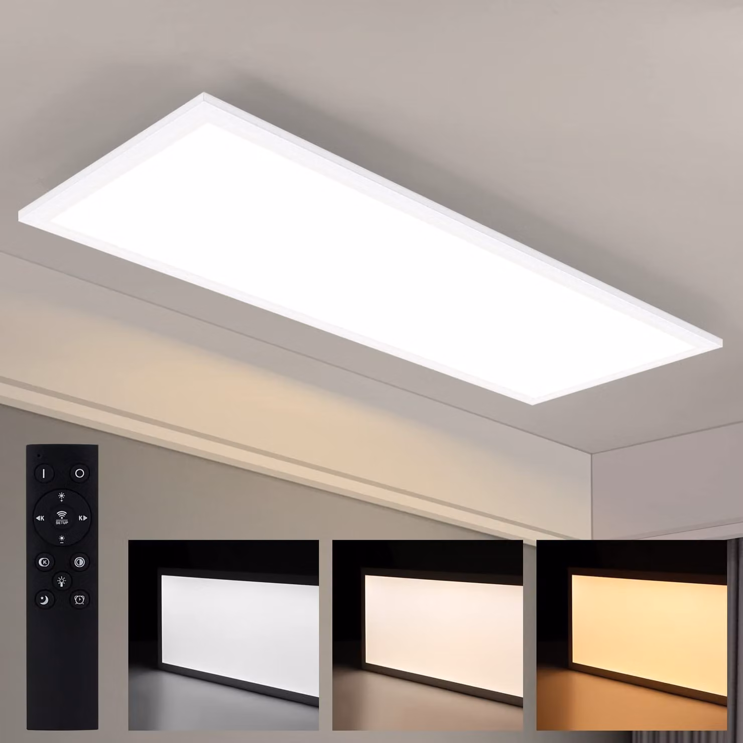 ZMH LED Pannello Plafoniera Dimmerabile - Lampada da soffitto piatta Soggiorno con telecomando 80x30CM Lampada da cucina 39W Lampada da camera da letto Pannello da soffitto Moderna Luce da Ufficio Bianca per Ufficio Cucina Camera da letto Corridoio [Class