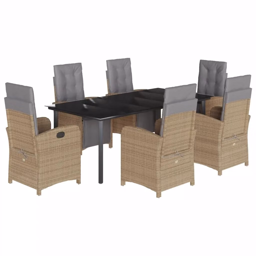 Set da pranzo da giardino vidaXL in polyrattan con cuscini beige e piano in vetro, 7 pezzi – 2