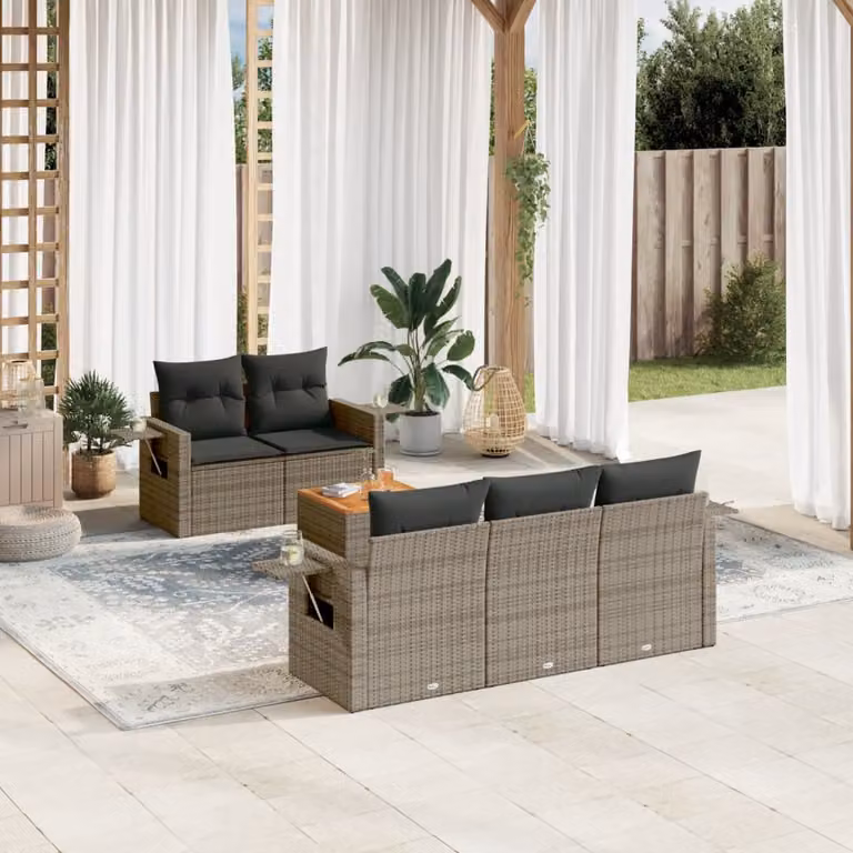 vidaXL Set Divano da Giardino 6 pz in Polyrattan Grigio con Cuscini e Tavolino
