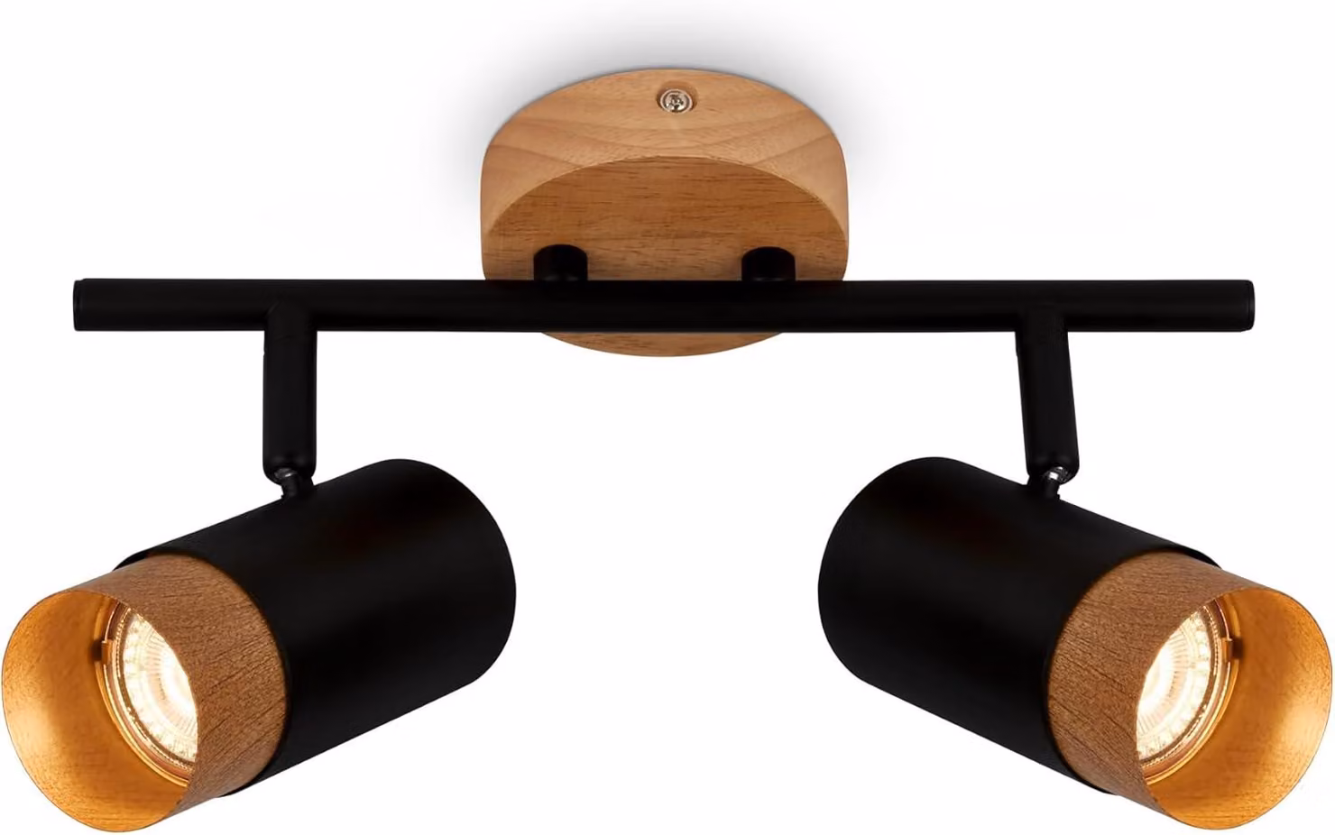 Faretto, nero, con legno, escluso 2xGU10/max.9W