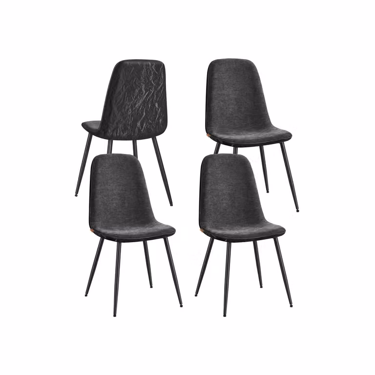 Sedie da pranzo imbottite con struttura in metallo e tessuto ciniglia, Grigio Ardesia / Set di 4