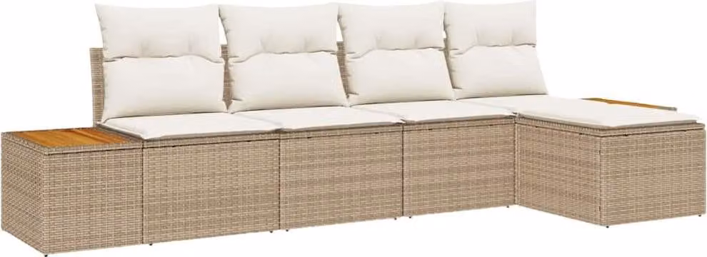 Set Divano da Giardino con cuscino 5 pcs Beige Poly Rattan