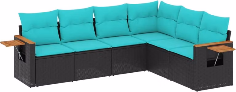 Set Divani da Giardino 6 pz con Cuscini Nero in Polyrattan