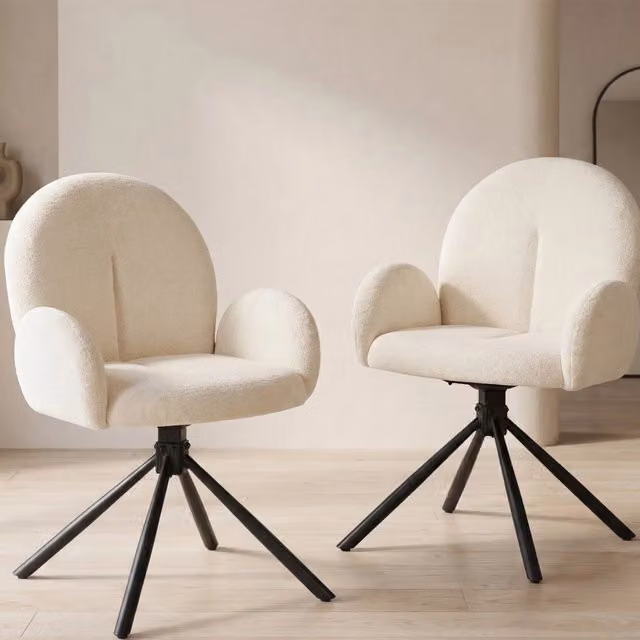 Set da 2 sedie girevoli REDOM con braccioli in chenille e metallo per ufficio o zona pranzo