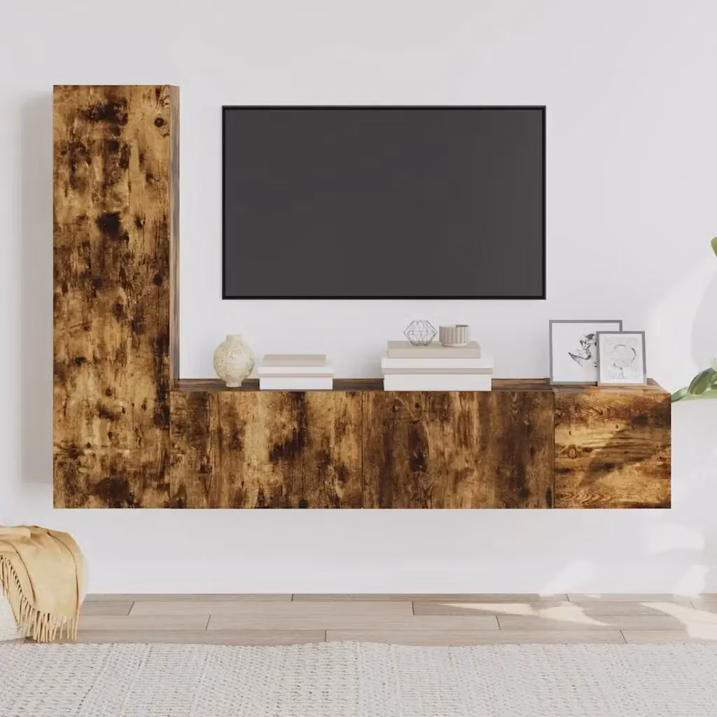 Set di Mobili Porta TV 3 Pezzi in Legno Multistrato Rovere Fumo Marrone con Design Classico e Finitura Opaca – 2