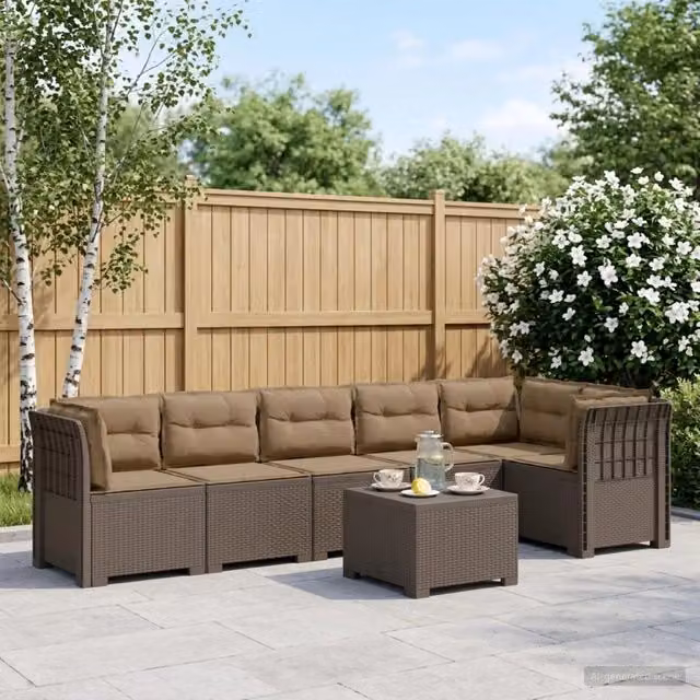 Divano da Giardino 6 Posti con Cuscini Aspetto Rattan PP 3444136