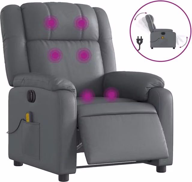 Poltrona Massaggiante | Sedia Relax Elettrica Reclinabile Grigio Similpelle