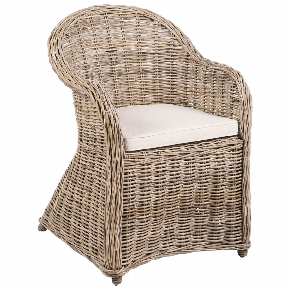 Poltrona da giardino in rattan naturale BELIANI con cuscino in cotone bianco e beige per interni ed esterni – 2