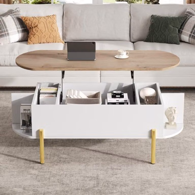 Tavolino da salotto regolabile in altezza - 131x59 cm - Tavolino per il soggiorno con 7 vani portaoggetti