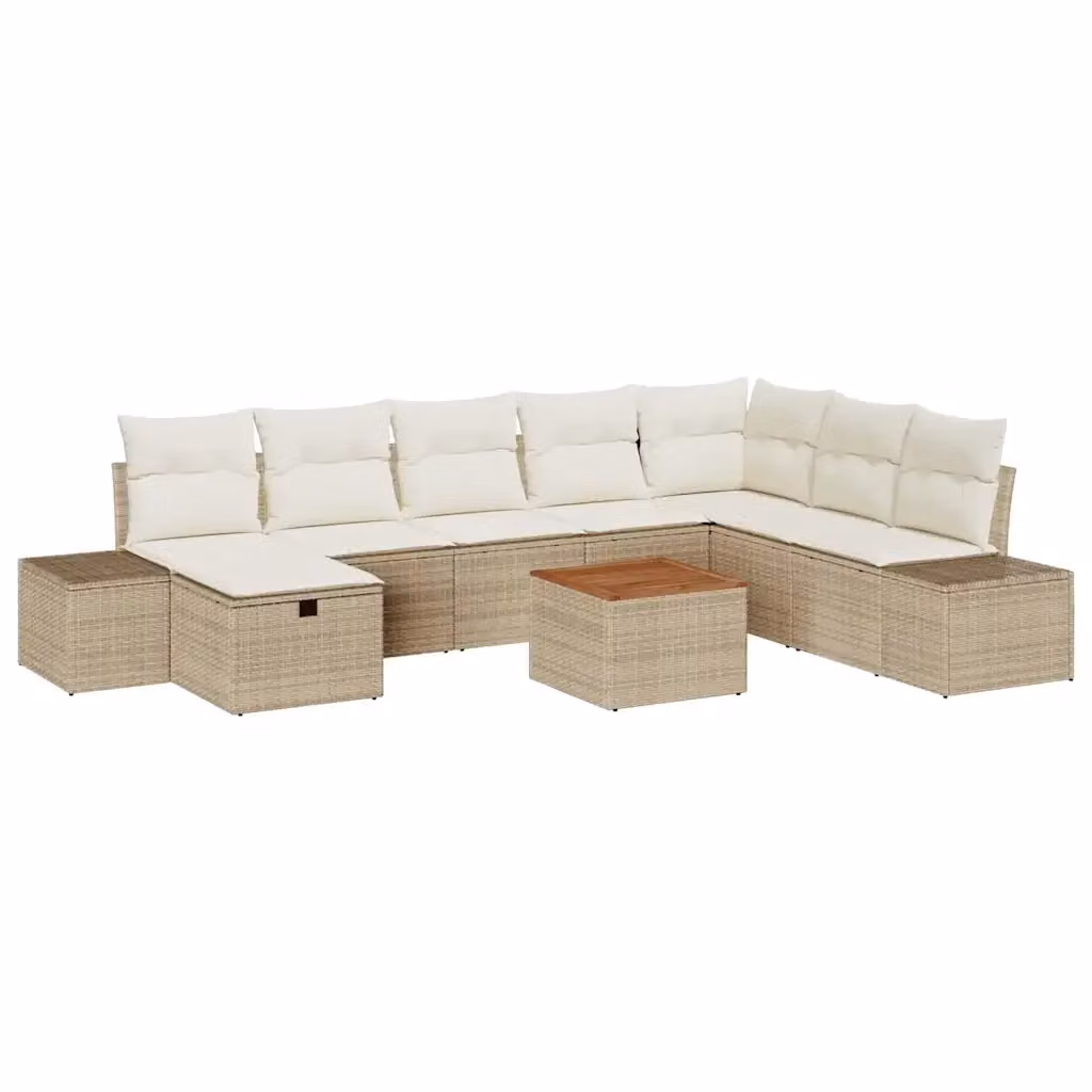 Set Divano da Giardino vidaXL 9 Pezzi Beige con Cuscini e Tavolino in Polyrattan e Acciaio – 2