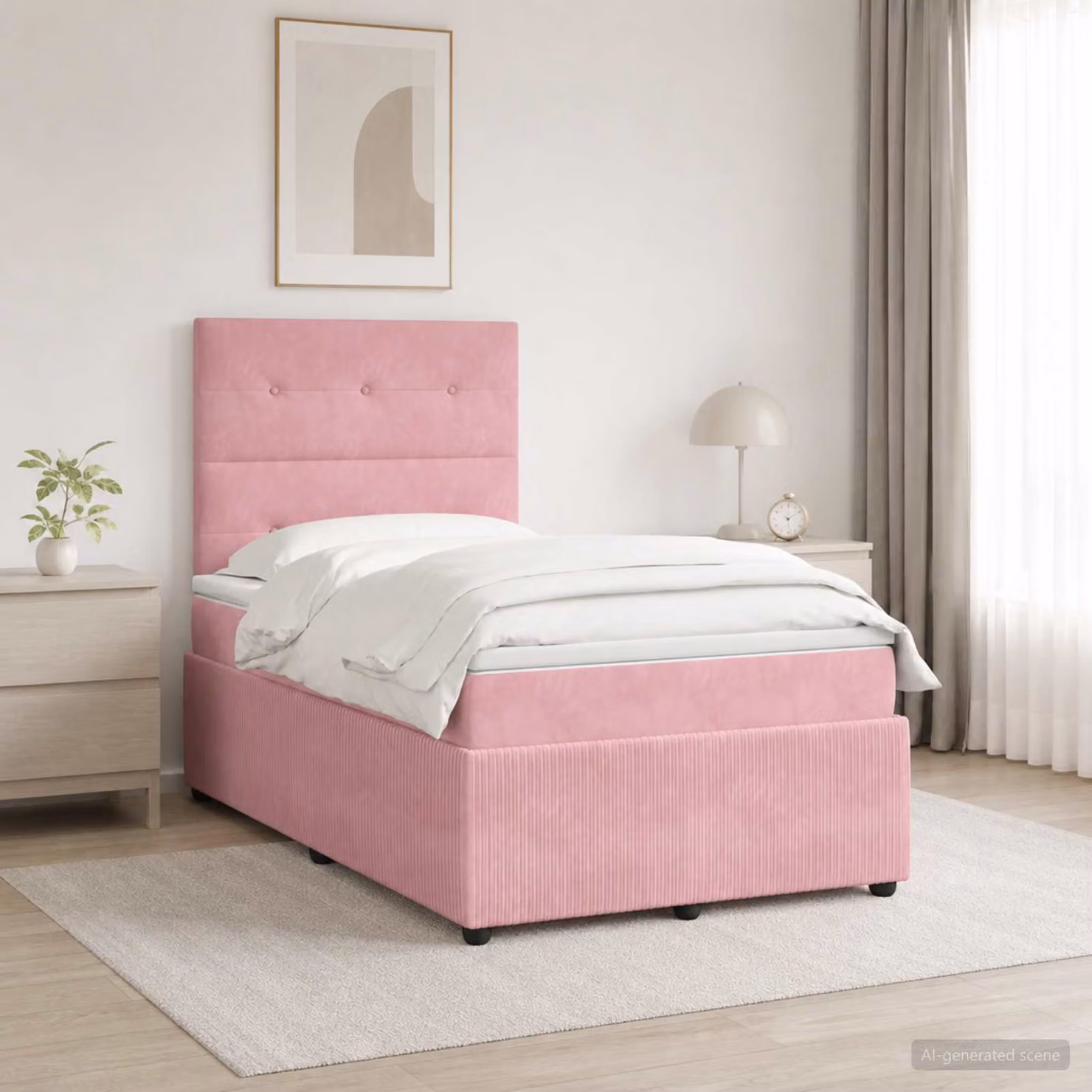 Letto Box Spring vidaXL in Velluto Rosa con Materasso Ibrido e Illuminazione LED sotto il letto, L/P: 120 x 200 cm