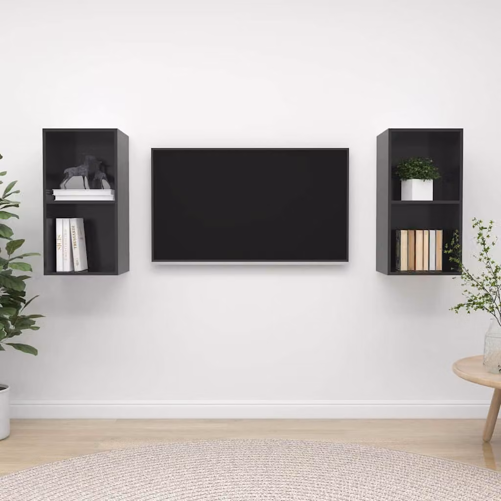 Set di 2 mobili TV da parete vidaXL in legno MDF Grigio Lucido