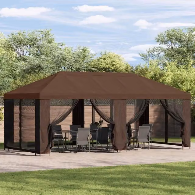 Gazebo da giardino con pareti laterali 6 x 3 m Marrone 3376030