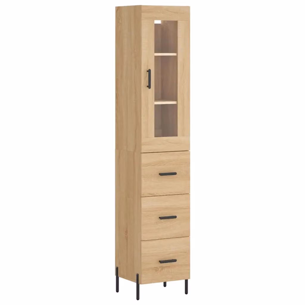 Credenza Buffet Design Mania in Legno Rovere Sonoma Marrone con Ante in Vetro per Cucina e Sala da Pranzo L/P/H: 34,5 x 34 x 180 cm – 2