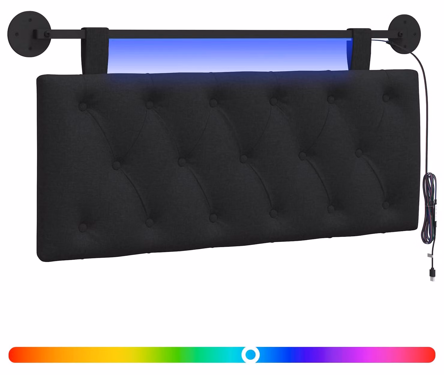 Testiera sospesa Con luce LED Nero Tessuto