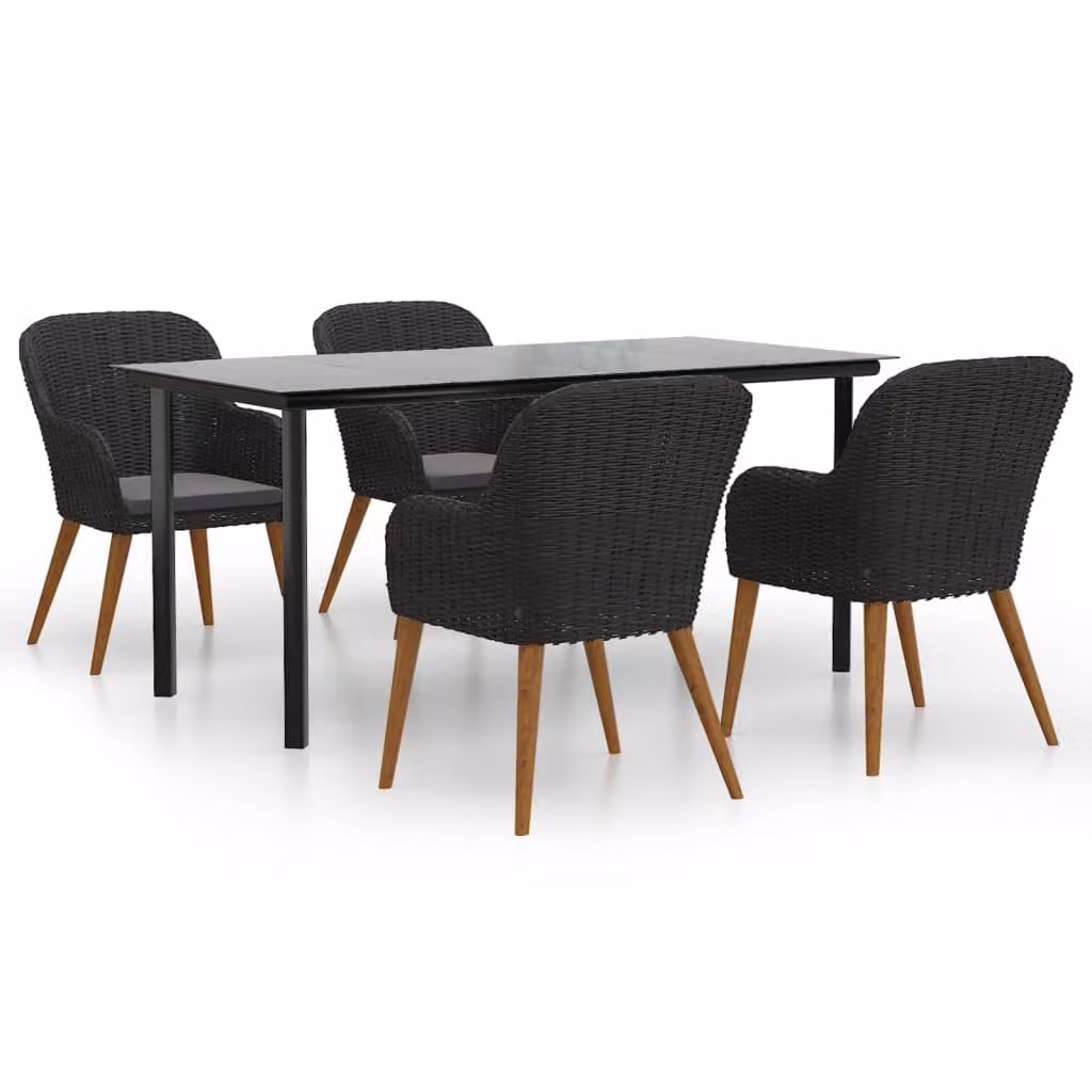 Set da Pranzo da Giardino 5 pz con Cuscini Nero