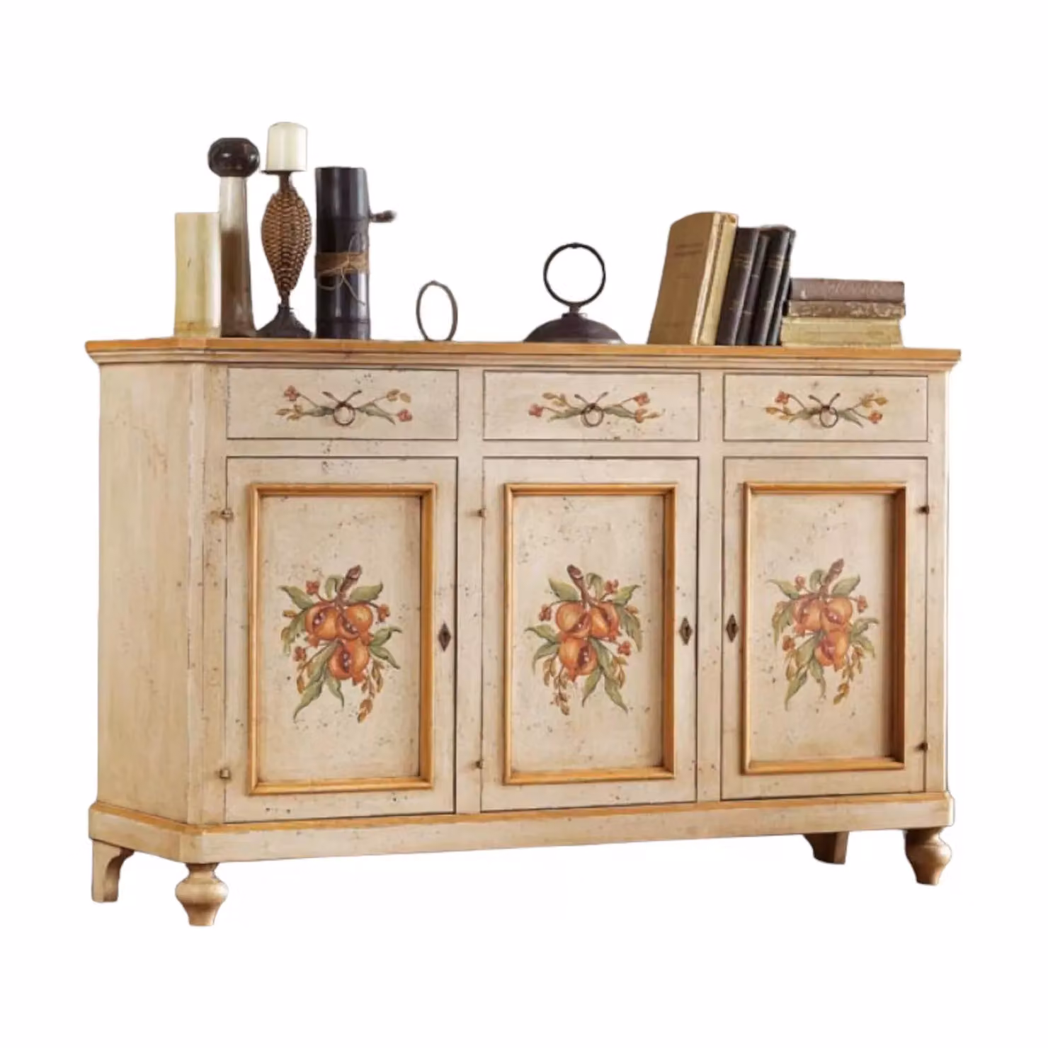Credenza in stile provenzale con decorazione floreale dipinta a mano Mobili 2G, 3 porte e 3 cassetti, colore bianco, L: 160 cm, P: 45 cm, H: 102 cm – 1