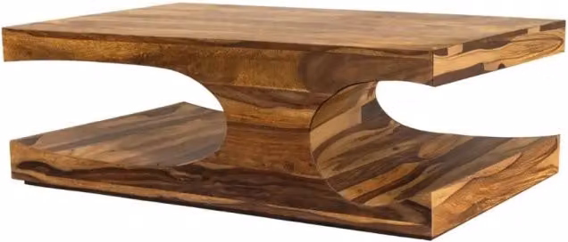 Tavolino basso NOMA 105 cm in legno massello di Sheesham verniciato con nicchie arrotondate