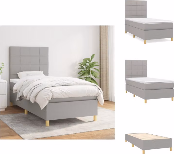 vidaXL Letto a molle con materasso grigio chiaro 90x190 cm in tessuto - Letti & strutture letto