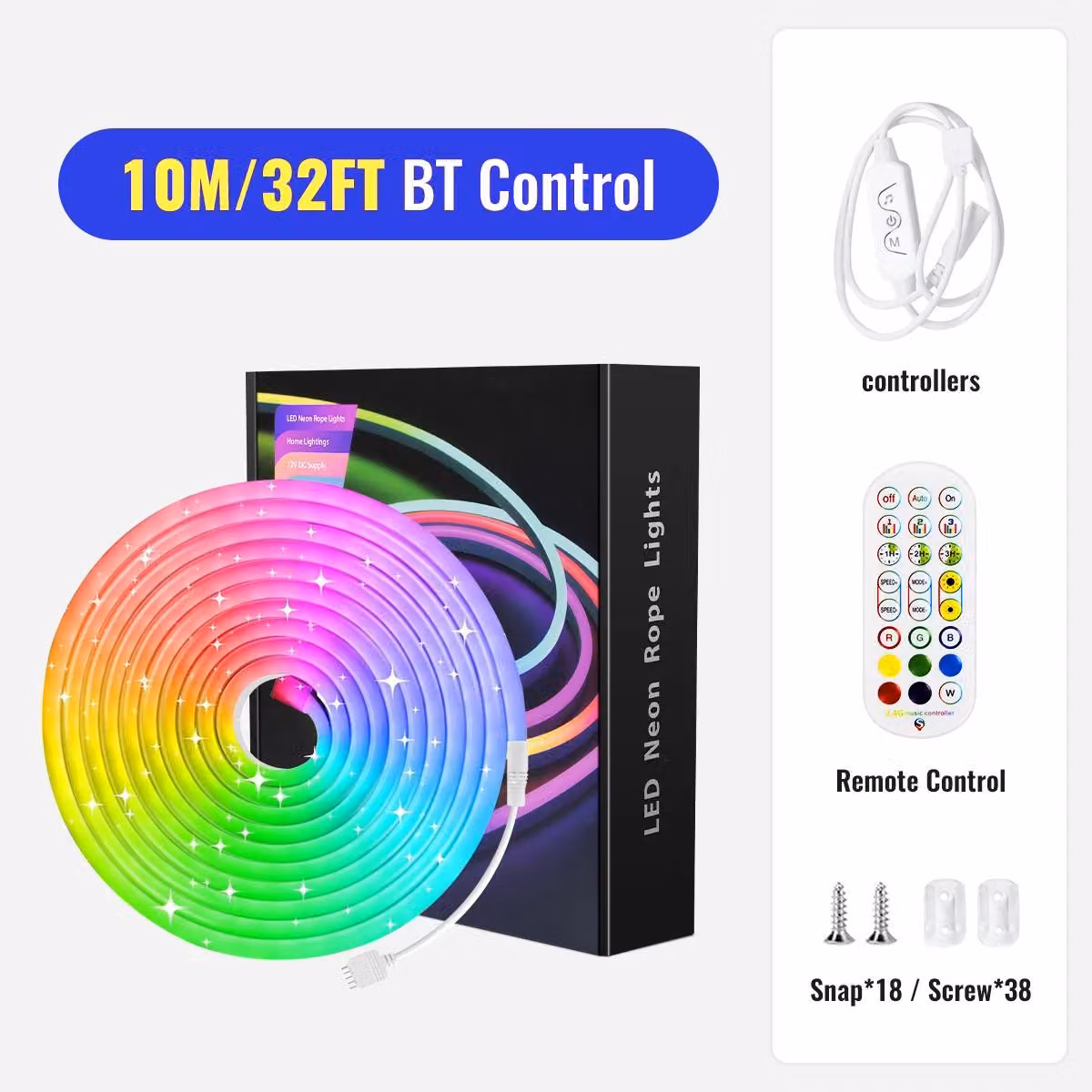 Strisce LED RGB neon - Striscia LED - 10 metri, Bluetooth, SMD, impermeabile, sincronizzazione musicale, controllo tramite telecomando e app - 12 V