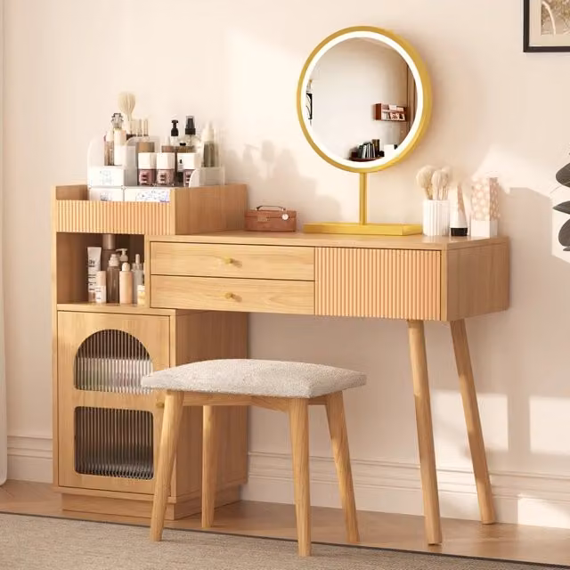 Set toeletta WISHDOR con specchio LED a 3 colori, 3 cassetti e mobile laterale, colore beige