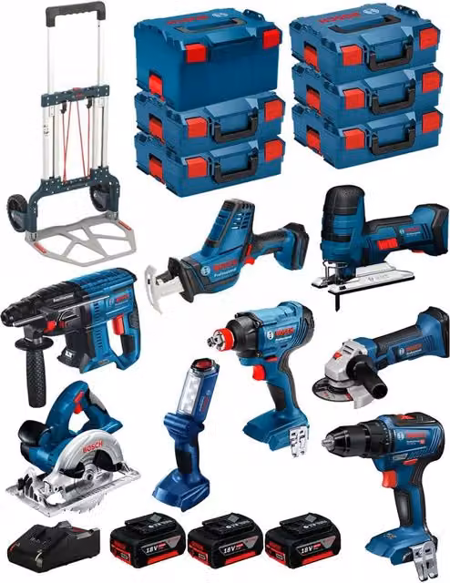 Bosch Kit Utensili Professionali 18V BK802 con 3 Batterie da 5,0Ah e Caricabatterie Blu