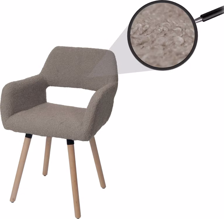 Sedia da pranzo HWC-A50 II, sedia da cucina sedia imbottita, legno tessuto/tessuto bouclé (450g/m²) ~ taupe