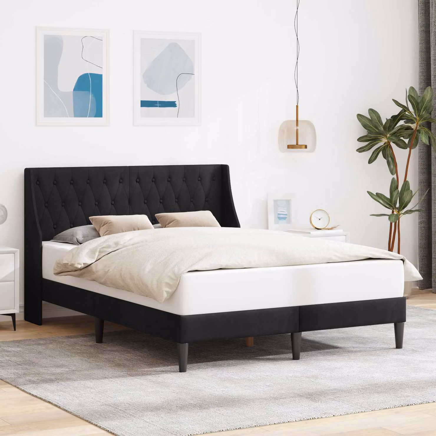 Struttura del letto con testiera vidaXL in velluto nero L 120 x P 200 cm