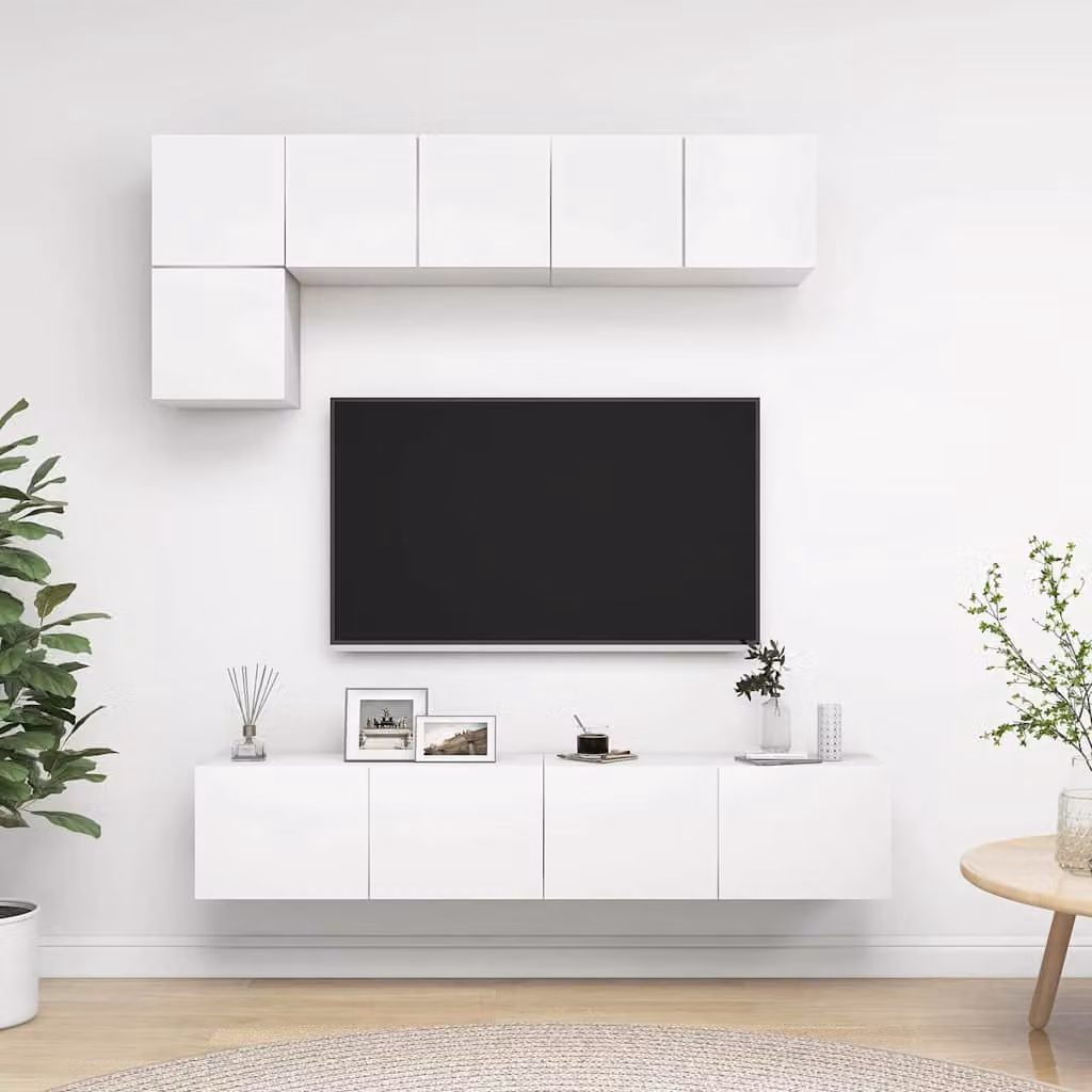 Set di mobili porta TV vidaXL composto da 5 pezzi in legno multistrato e MDF, colore bianco opaco, ideale per il tuo soggiorno