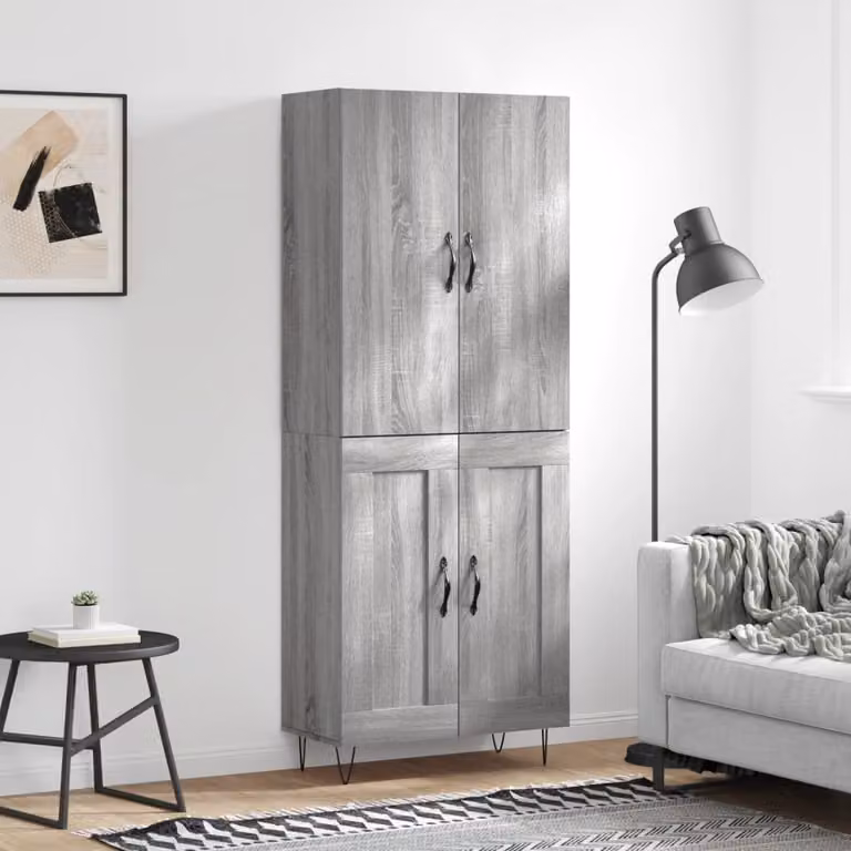 Credenza moderna vidaXL in legno e metallo, colore grigio, L: 69,5 cm, P: 34 cm, H: 180 cm