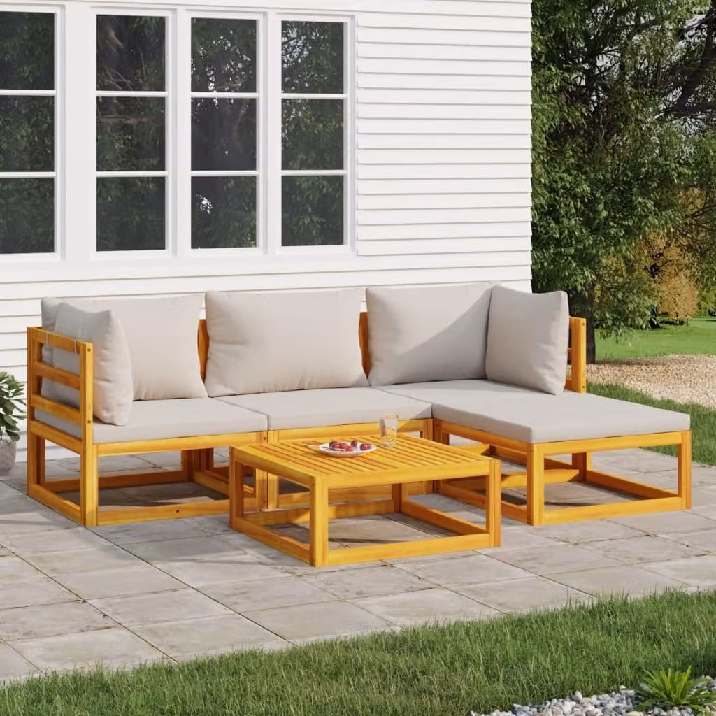 The Living Store Set da giardino 5 pezzi con cuscini grigio chiaro in legno massiccio