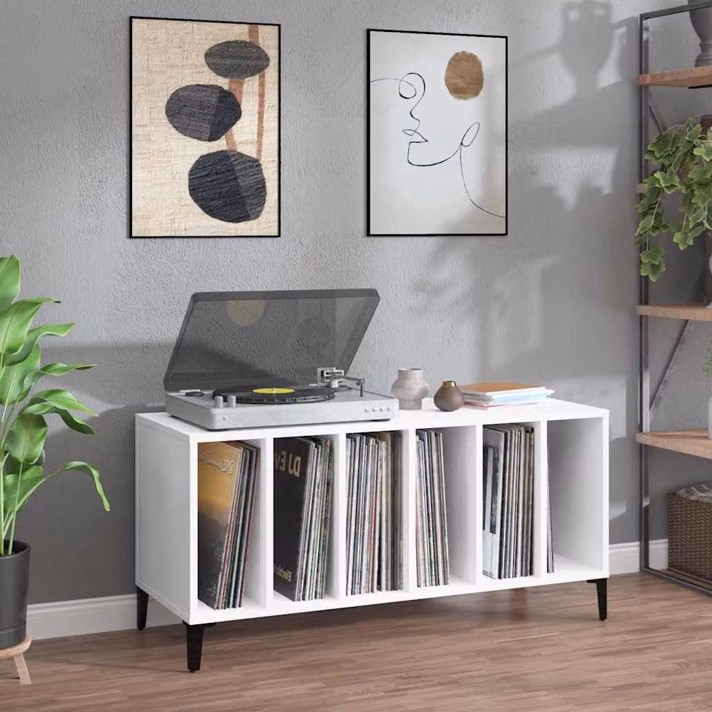 vidaXL Mobile Porta Dischi Bianco in Legno e Metallo L: 100 cm, P: 38 cm, H: 48 cm