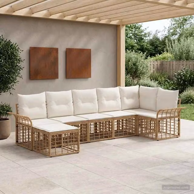 Set di divani da esterno 7 pz Naturale e Bianco Crema 3437738