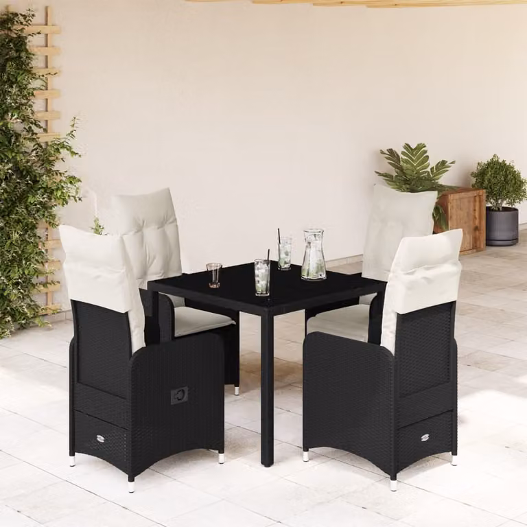 Maison Exclusive - Set da giardino bistrot 5 pezzi con cuscini in polyrattan nero